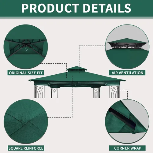Vista 3 de SCOCANOPY Toldo de Repuesto para Cenador para Cenador de Patio Regency II de 10 x 12 pies, Modelo L-GZ798PST,A101004104,A101004105,(Verde Bosque)