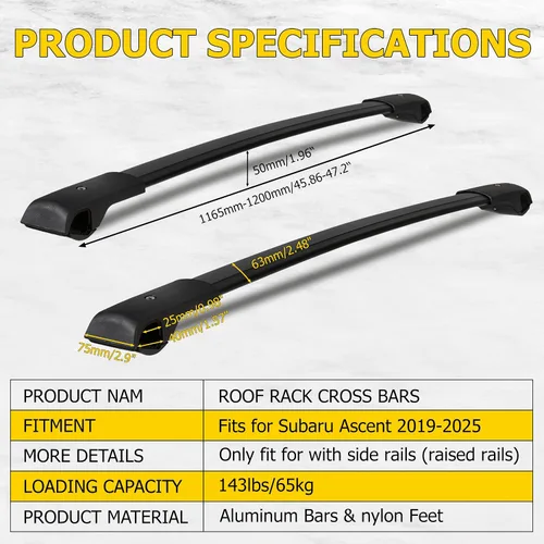 Vista 7 de AUXMART Barras transversales de techo para Subaru Ascent 2019-2026 con rieles laterales elevados, barras transversales de aluminio antirrobo