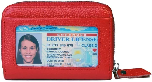 Vista 2 de Women's Leather RFID Zipper Card Wallet Small Purse with Id Window