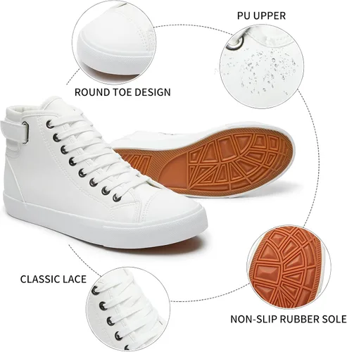 Vista 2 de yageyan Zapatillas altas blancas de los hombres para los zapatos de moda de cuero negro casual de la PU para los hombres