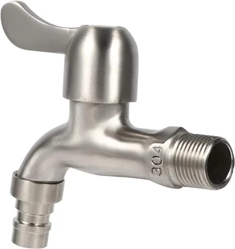 Vista 7 de Grifo de jardín montado en la pared al aire libre, agua fría de una sola manija, acero inoxidable 304, para lavandería de patio, baño, lavadora