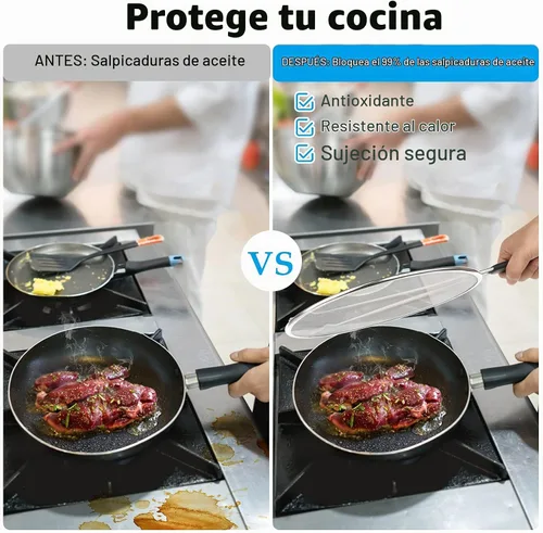 Vista 4 de Pantalla contra salpicaduras para sartén, 9.8 pulgadas, 11.4 pulgadas, 13 pulgadas, malla fina de acero inoxidable, protector contra salpicaduras