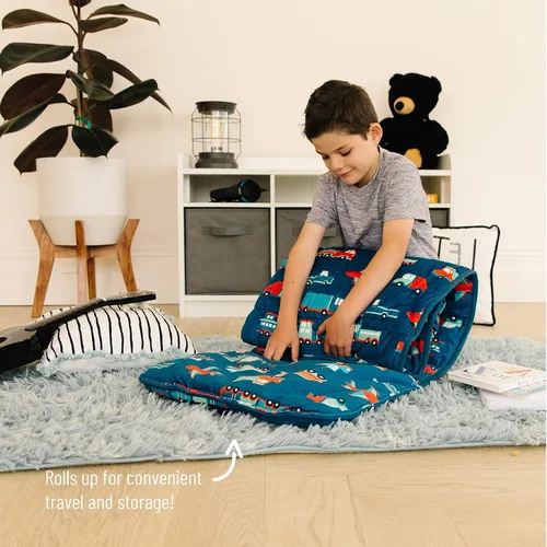 Vista 9 de Wildkin - Mochila infantil de 12.0in con alfombrilla de felpa para siesta (en construcción)