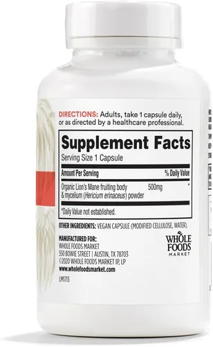 Vista 2 de 365 by Whole Foods Market, Seta melena de león 500mcg, vegano, 90