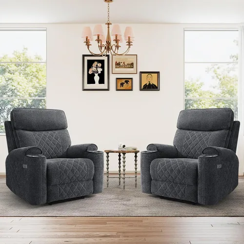 Vista 13 de HAOMARKETS Silla reclinable eléctrica para adultos con puerto USB, sofás reclinables eléctricos de tela suave con portavasos de metal, sillas