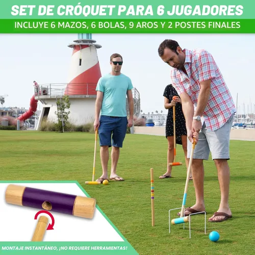 Vista 2 de GoSports - Juego de croquet para seis jugadores para adultos y niños, diseño moderno de madera, elige Deluxe (35 pulgadas) o estándar (28 pulgadas)