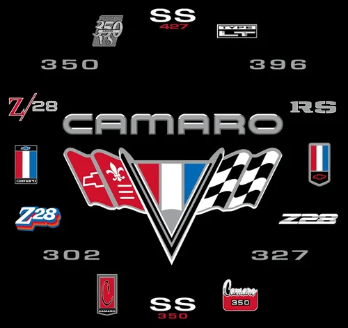 Vista 5 de Mens Chevy Camaro playera con la exclusiva Bandera Americana Pegatina