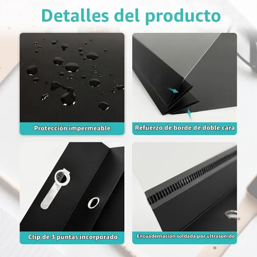 Vista 4 de Cubiertas de informes resistentes con 3 puntas, capacidad para 100 hojas Negro
