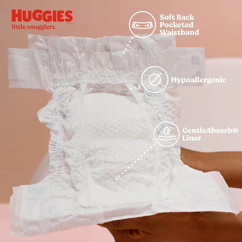 Vista 5 de Huggies Little Snugglers - Pañales para bebé, talla recién nacido (hasta 10 libras), 31 unidades, pañales para recién nacidos (paquete de 2)
