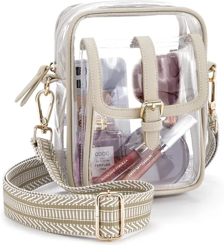 Vista 7 de Cartera de hombro transparente con correa de guitarra de Missnine, bolsa cruzada aprobada para estadio, bolsa de concierto para mujer de PVC