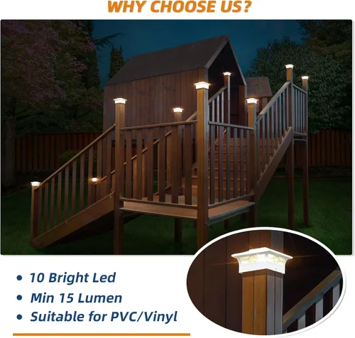 Vista 5 de APONUO - Luces solares para punta de poste, paquete de 6, 2 modos, luces solares para postes de valla, IP65 impermeables, encendido/apagado
