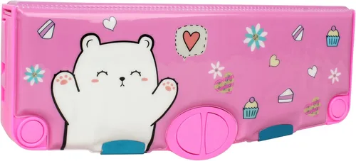 Vista 6 de Minache Estuche multifunción Caja de lápices con 2 compartimentos Juego de papelería con patrón de dibujos animados con tijeras emergentes