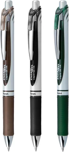 Vista 2 de Pentel EnerGel RTX - Bolígrafo de gel líquido retráctil, 0.7mm, tinta en tonos camuflaje, sepia, negro y verde bosque, paquete de 3 bolígrafos