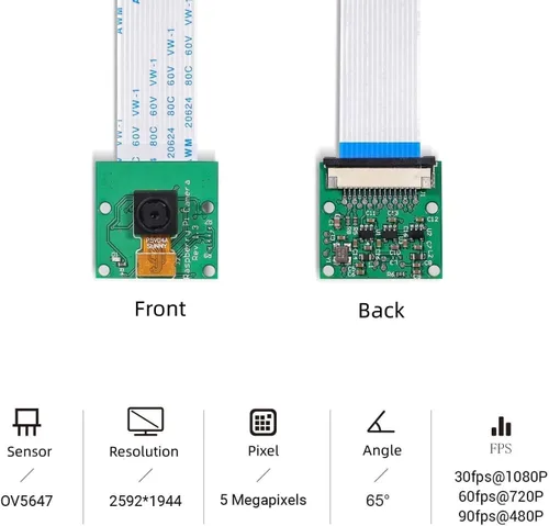 Vista 2 de RasTech - Módulo de cámara para Raspberry Pi 5MP 1080p OV5647 Cámara web con 1 soporte transparente y 3 cables de cinta para Raspberry Pi 5/Pi