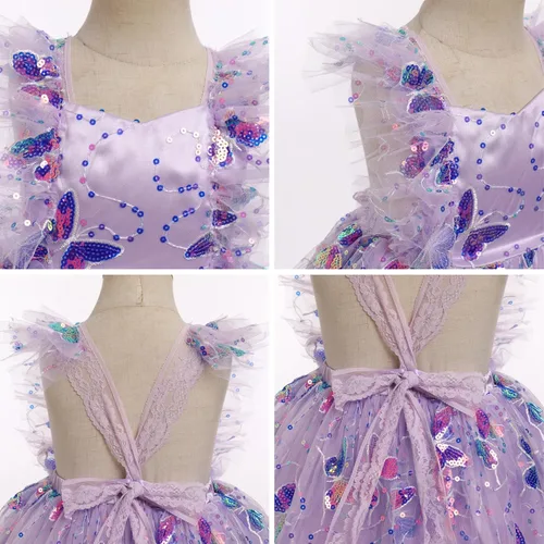 Vista 6 de Vestido para sesión de fotos de fiesta de cumpleaños con espalda descubierta para bebé, niña, mariposa, fresa, volantes, princesa, pastel, fiesta