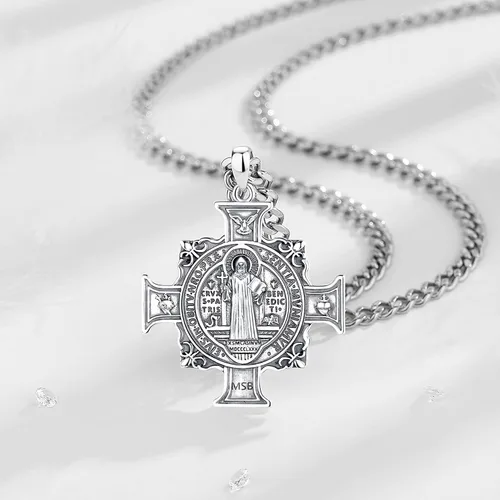 Vista 9 de EUDORA Collar de plata de ley 925 con San MiguelSan CristóbalSan BenitoVirgen MaríaSan Judas TadeoCruz de Buen PastorArcángel, Medalla con colgante