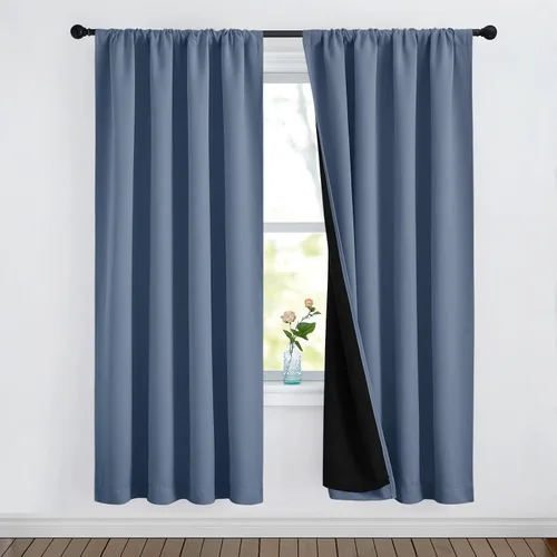 Vista 50 de NICETOWN Biscotti Beige 100% Cortinas opacas de 45" de largo para cocina, bolsillo con varilla para sótano completamente opaco, cortinas térmicas