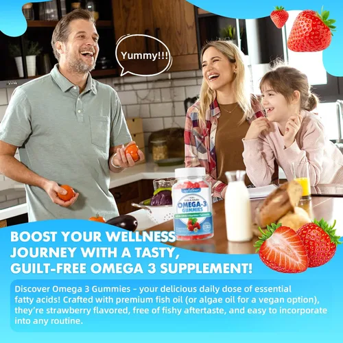 Vista 7 de softbear Gomitas Omega 3 para mujeres, hombres y niños, suplementos Omega 3 de 1200 mg de ácidos grasos veganos Omega 3 DHA EPA con vitaminas que