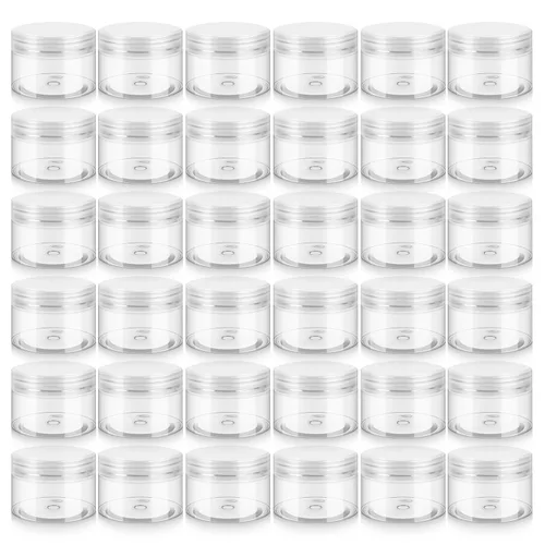 Vista 9 de Loretoy Paquete de 36 tarros de plástico de 1 onza con tapas, sin BPA, reutilizables, rellenables, recipientes de cosméticos transparentes