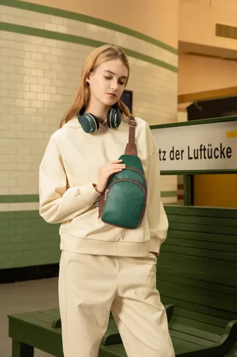 Vista 29 de Telena Riñonera pequeña para mujer, de cuero, cangureras, bolsa de pecho para mujer