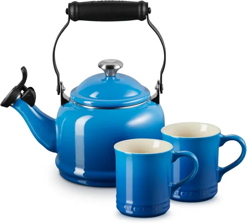 Vista 14 de Le Creuset Juego de 2 tazas esmaltadas en acero con acabados metálicos y cerámica, 1.25 cuartos de galón de agua y (2) tazas de 14 onzas, Artichaut