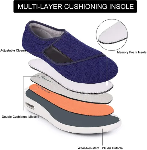 Vista 3 de Zapatos para diabéticos para hombres, zapatos anchos para hombres mayores, cierre ajustable, ligeros, transpirables, pies hinchados, tenis