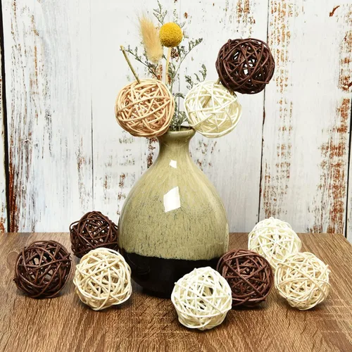 Vista 6 de Pomeat 15 bolas de mimbre de ratán decorativas para decoración de mesa, decoración de fiesta de boda, bolas decorativas para centros de mesa