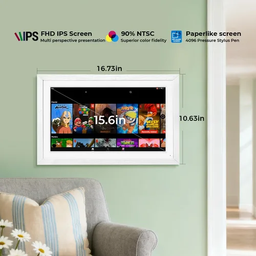Vista 6 de Pantalla inteligente de 15.6" con Google Calendar, Google Play, sin suscripción, color blanco Anti-glare FHD touchscreen,Photo Frame,Android