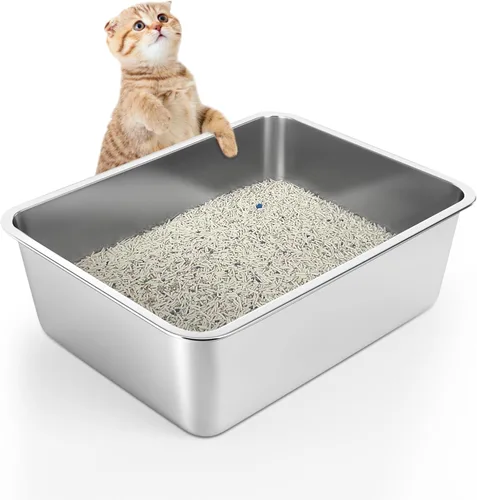 Vista 11 de WENBOKMIN Caja de Arena de Acero Inoxidable para Gatos - Caja de Arena para Gatos - Fácil de Limpiar, Nunca Absorbe Olores, Manchas o Óxido