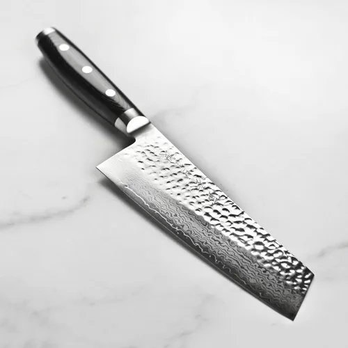 Vista 5 de Enso Cuchillo Bunka HD de 7 pulgadas, fabricado en Japón, acero inoxidable de Damasco martillado VG10