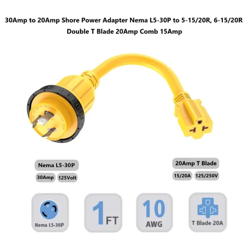 Vista 2 de Adaptador de corriente de tierra de 1 pie de 30 amperios a 20 amperios