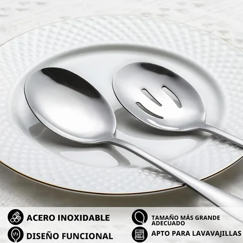 Vista 3 de Hiware Juego de 8 piezas, incluye 4 cucharas y 4 cucharas ranuradas, utensilios de buffet de acero inoxidable 18/8, pulido con espejo, apto