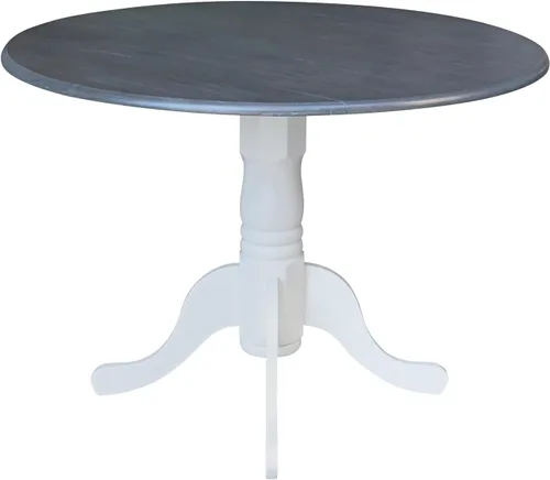 Vista 16 de IC International Concepts, Mesa de comedor redonda con pedestal de doble hoja de 42 pulgadas, madera maciza, madera de parawood real, 42 pulgadas