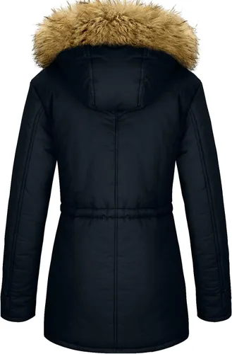 Vista 3 de YXP - Chaqueta de invierno tipo parka militar con capucha de piel, de algodón y cálido vellón para mujer