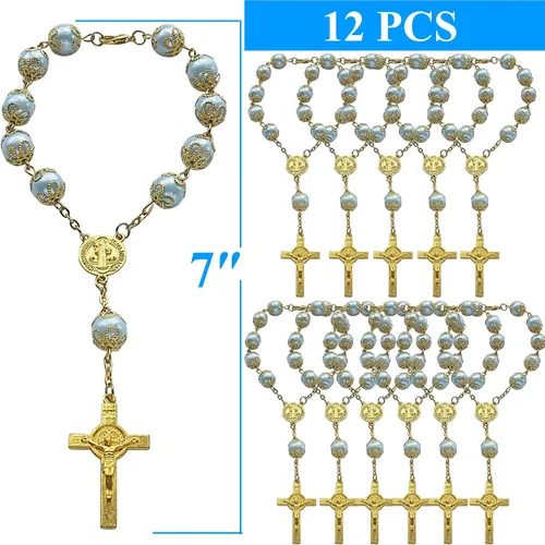 Vista 2 de 12pcs azul sintética Pearl Decenio Rosario Party Favor – Favor para bautizo, Primera Comunión, Bautismo, Boda, Sweet 15 – Recuerdos para Primera
