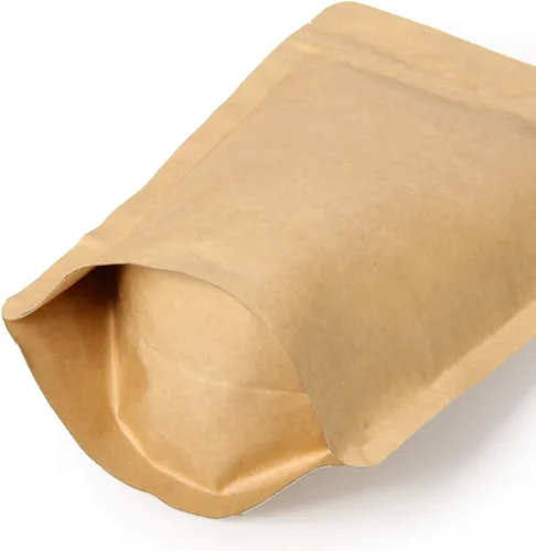 Vista 4 de Bolsas de café con cierre de cremallera de papel kraft natural, alta barrera con válvula unidireccional y cremallera resellable, 8 onzas