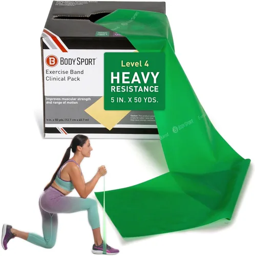Vista 13 de Body Sport Bandas de ejercicio: bandas de resistencia en rollos de 50 yardas para fitness, estiramiento o terapia física