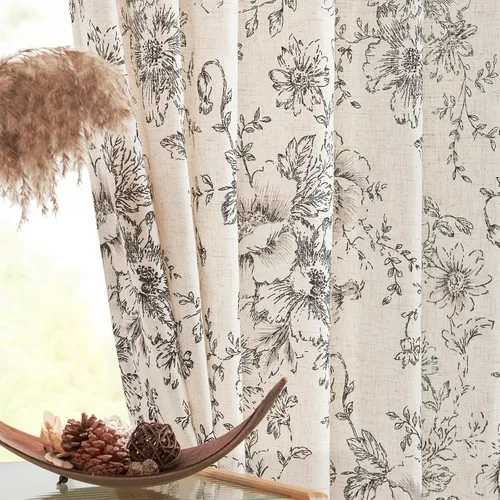 Vista 15 de Jinchan Cortinas de Mezcla de Lino con Estampado Floral para Sala de Estar, 84 Pulgadas de Largo, Cortinas con Bolsillo para Varilla y Tab Trasera