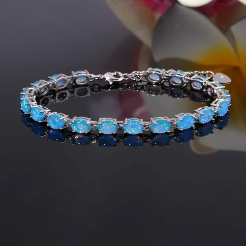 Vista 2 de CiNily Pulsera chapada en rodio de ópalo de fuego para mujer, regalo de boda, 8.5 pulgadas