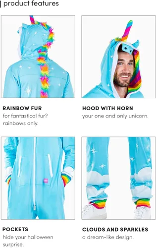Vista 6 de Tipsy Elves Mono de disfraz - Disfraz de unicornio con capucha para hombre con cola de arcoíris