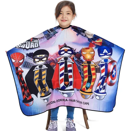Vista 3 de DOKKIA KIDS Capa de peluquero para niños corte de pelo, niños, niños pequeños, niños y niñas, peluquería, estilo de salón, paño de tela, delantal