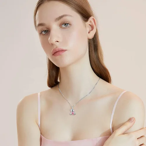 Vista 5 de Animal Crystal Necklace for Women Girls 925 Sterling Silver Teddy Bear Phoenix Panda Unicorn Animal Pendant Jewelry Gifts for Animal Lovers