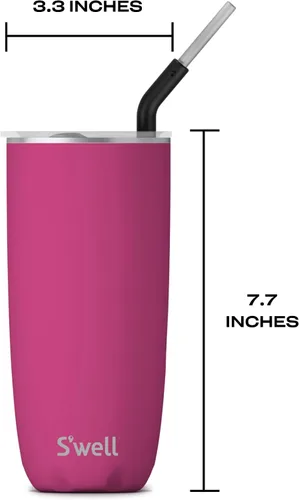 Vista 4 de S'well Vaso de acero inoxidable con popote y tapa deslizante, 24 onzas, rosa azalea, recipientes aislados al vacío de triple capa que mantiene