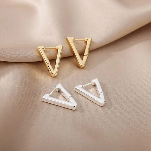 Vista 2 de SPRING YOW - Aretes de aro triangulares para mujer, de color plateado, geométrico, en forma de V, accesorios de joyería de moda, dorado, E2310G-3