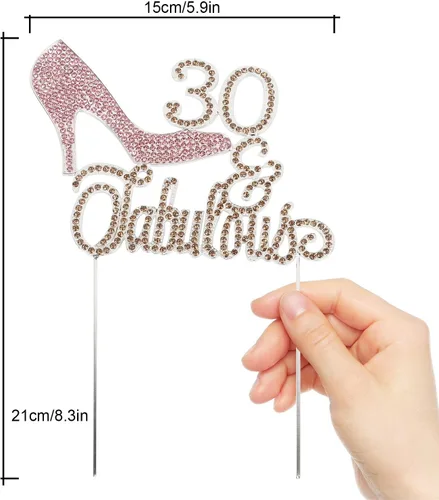 Vista 2 de LINGTEER 30 fabulosos adornos para tartas de cristal con diamantes de imitación de tacón alto, color rosa, perfecto para 30 cumpleaños, aniversario