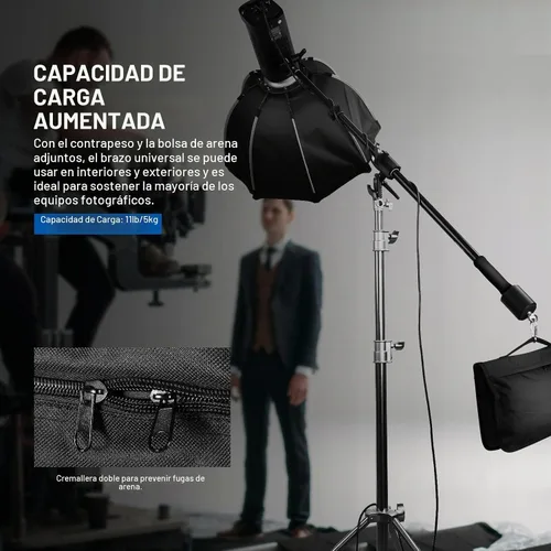 Vista 7 de NEEWER Brazo de trípode, de 35" a 61" (90 a 156cm) con contrapeso de 1.5kg y bolsa de arena, rosca de 1/4" compatible con caja de luz, luz