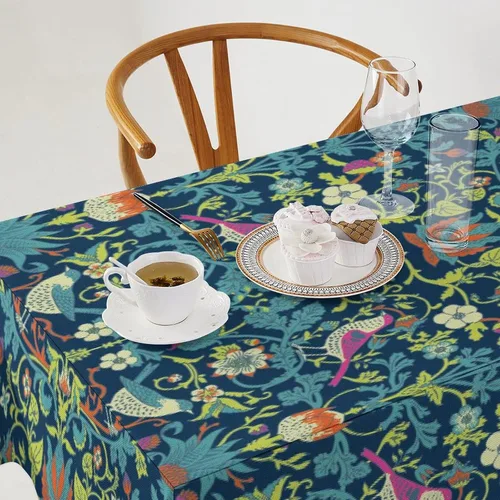 Vista 7 de Mantel Floral Retro de Pájaros, Diseño Original Bohemio William Morris Estampado Cubierta de Mesa para Hogar Picnic Fiesta Comedor Cocina William