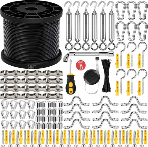 Vista 9 de Kit de colgamiento de luces de cadena YingYa BIS de 165 pies, kit de cable de acero inoxidable 304 - Capacidad resistente de 480 libras, tensores