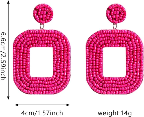 Vista 4 de Aretes de gota hechos a mano con cuentas de semilla de corazón, aretes colgantes bohemios para mujer