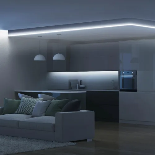 Vista 6 de Feit Electric Cinta de Luz LED de 16 pies, Regulable, Enchufable/Cableado Directo, Tiras de Luz LED Ultradelgadas para el Hogar, 2950 Lúmenes, 3000K